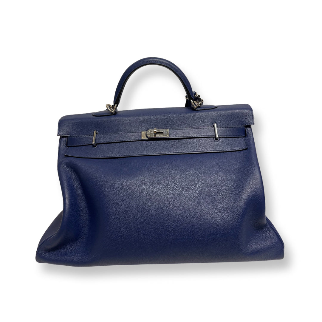 Hermes Bleu Sapphire Kelly 50 Travel Bag Encore Plus