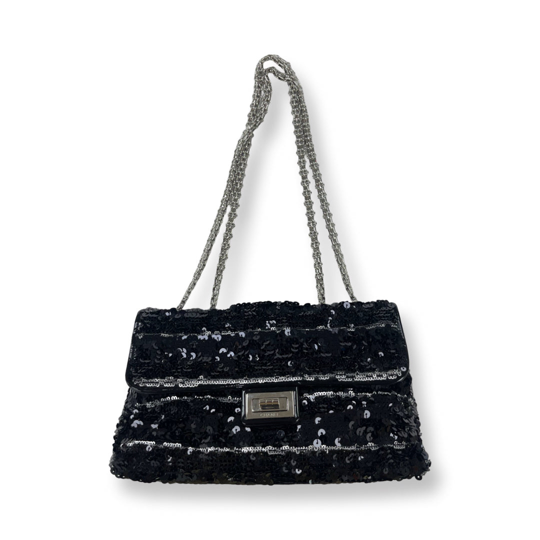 Chanel Black Sequined Medium Classdic Shoulder Bag