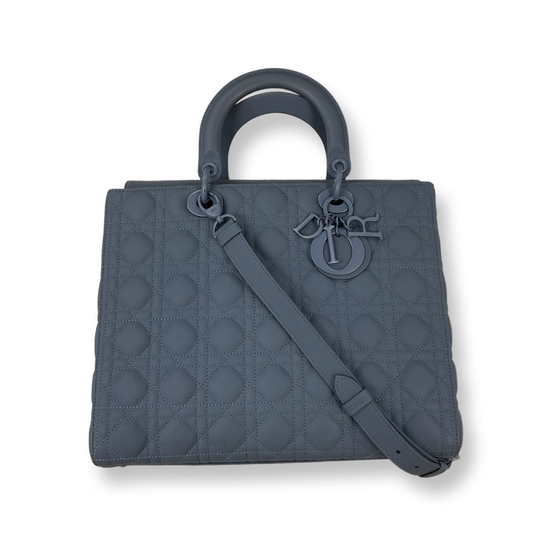 Dior Blue Ultra Matte Large Lady Dior Tote