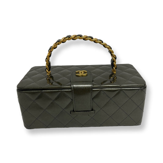 Chanel Olive Patent Leather Matelasse Vanity Bag