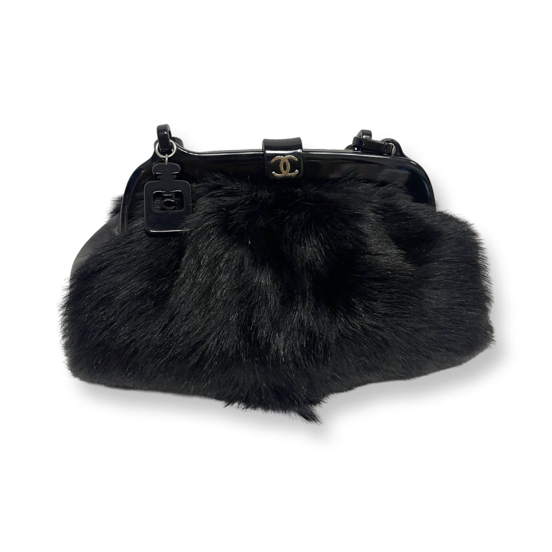 Chanel Vintage Black Fur Shoulder Bag