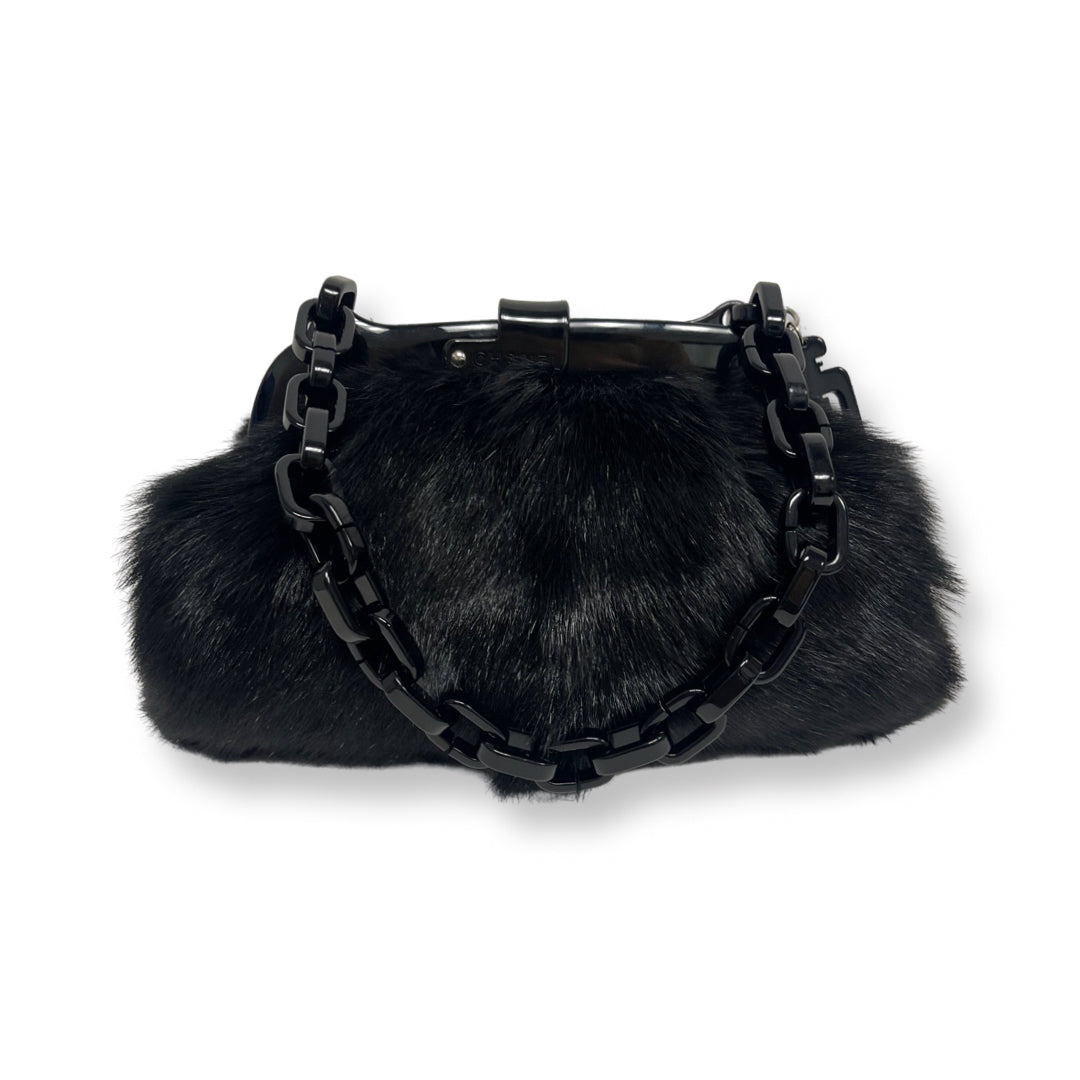 Chanel Vintage Black Fur Shoulder Bag