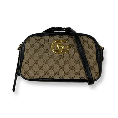 Gucci Brown Monogram Canvas with Black Leather Bag