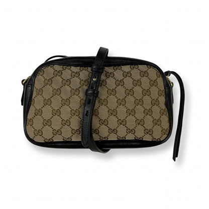 Gucci Brown Monogram Canvas with Black Leather Bag