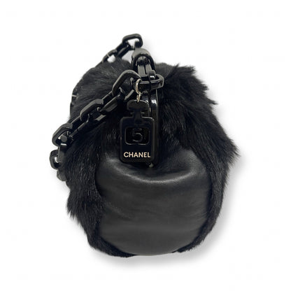 Chanel Vintage Black Fur Shoulder Bag