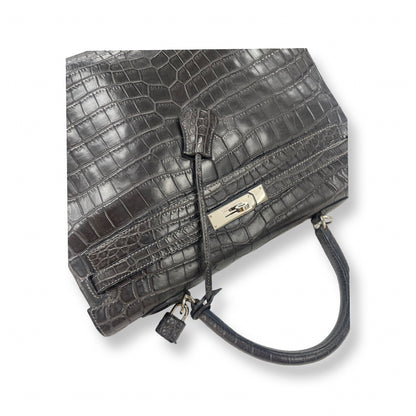 Hermes Dark Gray Crocodile Kelly 35 Top Handle Bag