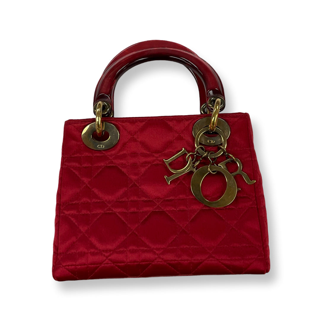 Dior Red Silk Mini Lady Dior Top Handle