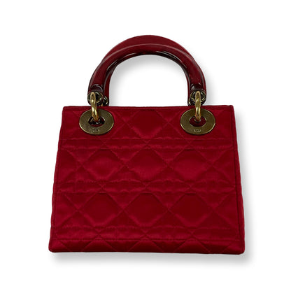 Dior Red Silk Mini Lady Dior Top Handle