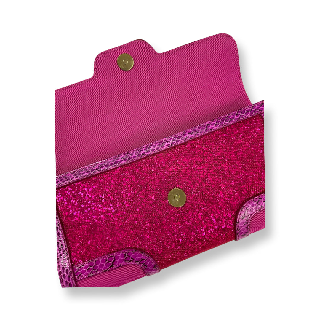 Cavalli Fuschia Glitter Python Clutch