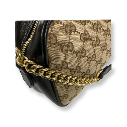 Gucci Brown Monogram Canvas with Black Leather Bag