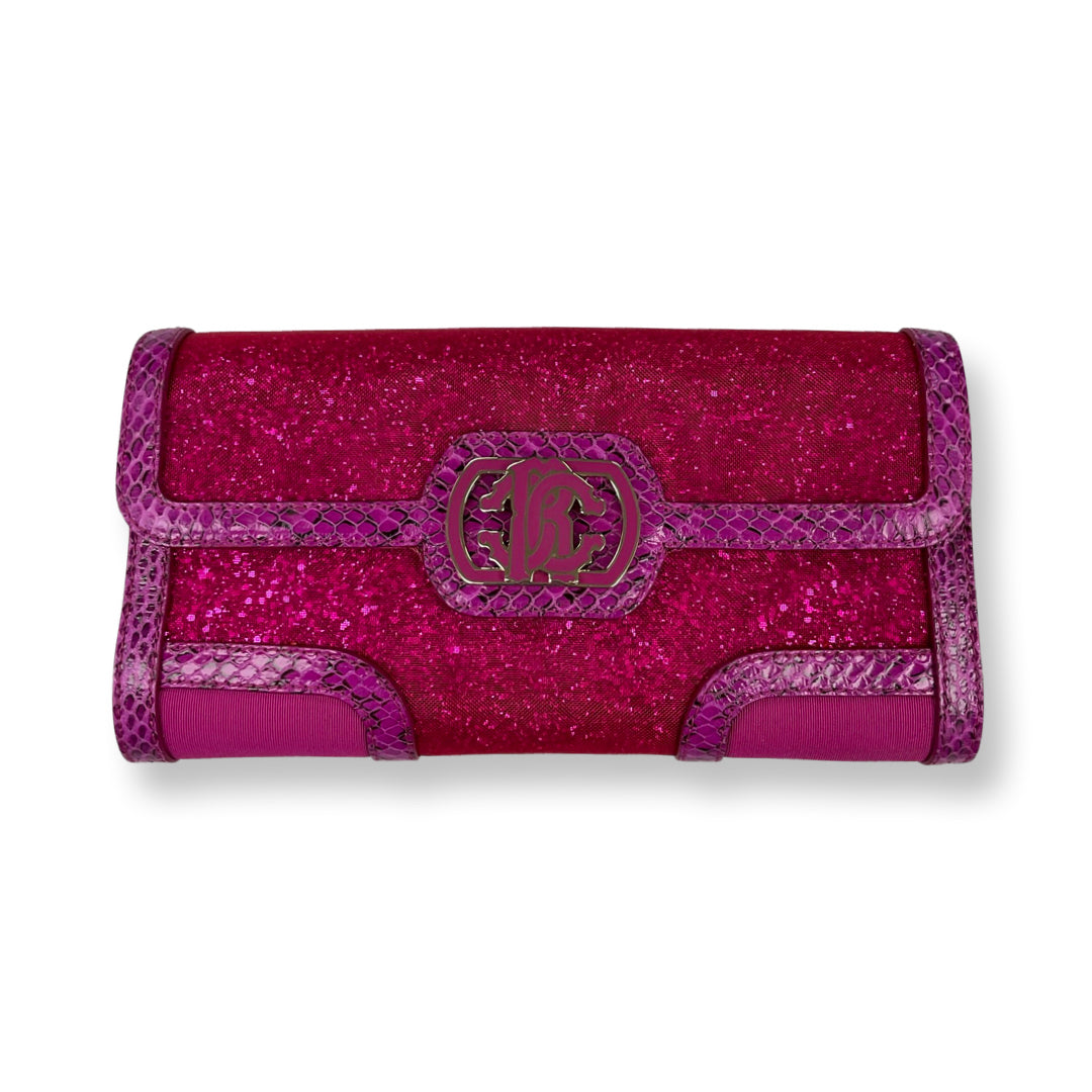 Cavalli Fuschia Glitter Python Clutch