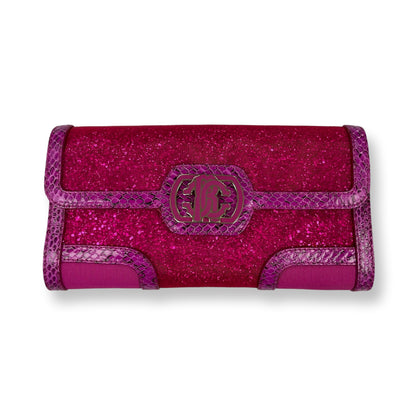 Cavalli Fuschia Glitter Python Clutch