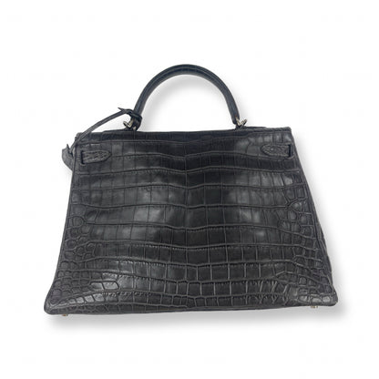 Hermes Dark Gray Crocodile Kelly 35 Top Handle Bag