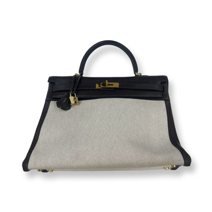 Hermes Kelly 35 Toile Top Handle Bag