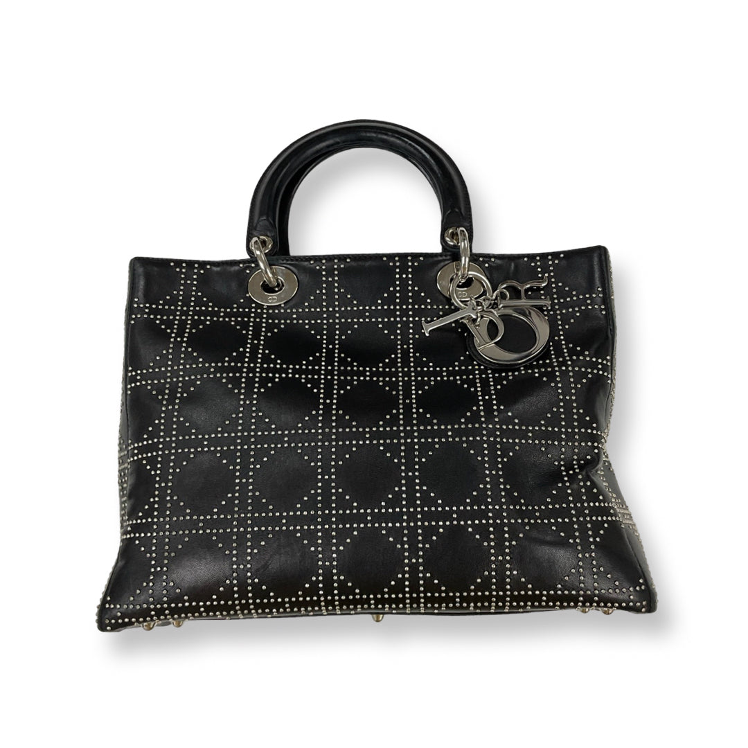 Dior Black Large Lady Dior with Studs Tote