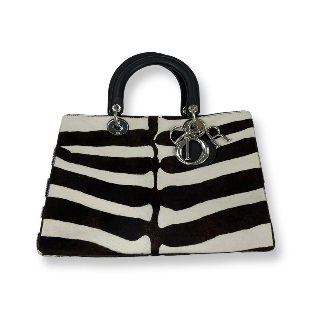 Dior Diorama Brown & White Pony Hair Zebra Tote