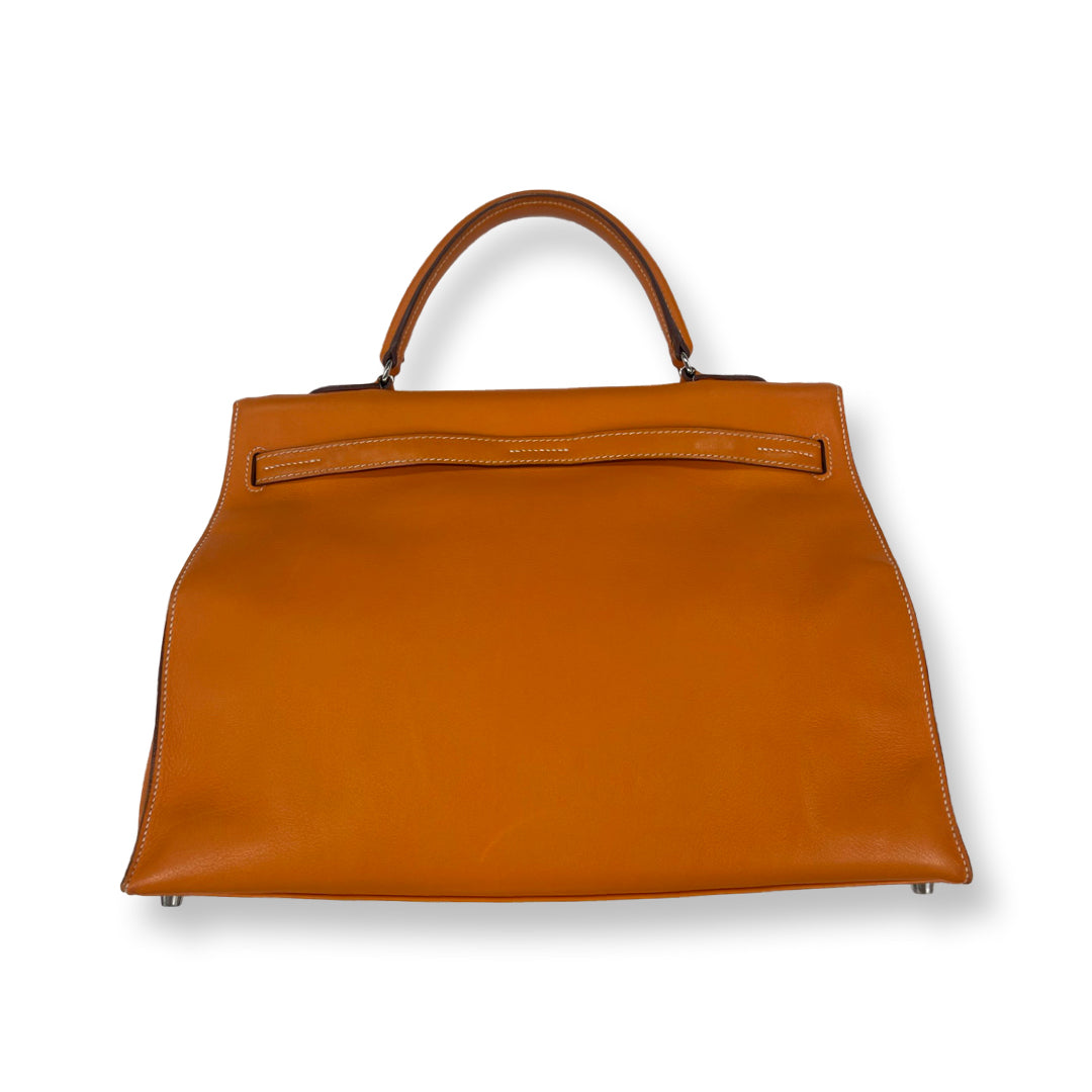 Hermes Orange Kelly 35 Top Handle Bag