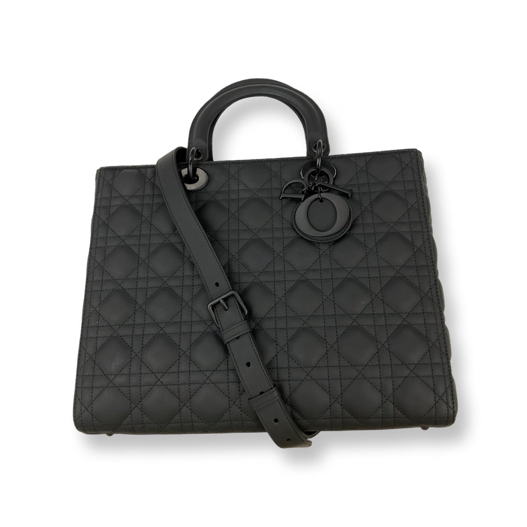 Dior Large Black Matte Lady Dior Tote